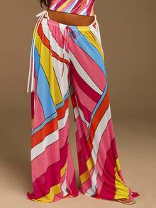 Athîral 女士系带腰条纹阔腿宽松休闲裤 - 彩色 - 查看 1