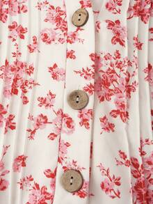 Linhara Summer Fashionable Casual Vacation French Retro Elegant Commuting Ruffled Floral Print Shirt - Pink - View 4