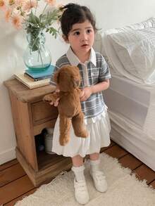 DAZY 女童条纹领连衣裙，韩版 - 灰色 - 查看 8