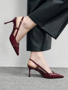 CUCCOO BIZCHIC Women's Pointed Toe Stiletto High Heel Versatile Burgundy All-Match Daily Wear Slingback Pumps - Burgundy - View 3