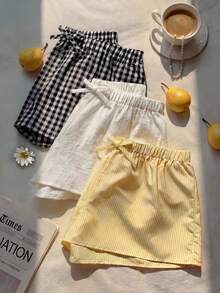 Quần short ống rộng dáng thường ngày cho bé gái tuổi teen, chất liệu vải dệt, họa tiết hình học, kẻ caro, kẻ sọc, màu trơn, đa năng, điểm nhấn nơ. - Nhiều màu - Xem 1