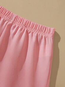 SHEIN 2件套女童针织提花白色荷叶边蝴蝶结花朵上衣和粉色荷叶边短裤套装，可爱夏季背心和短裤套装 - 白色 - 查看 4