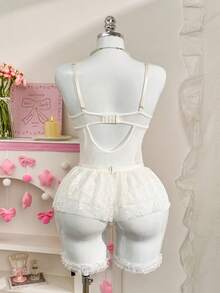 PetitDoll Conjunto de 3 piezas de mono de mujer con parches de encaje, divertido, lindo y sexy - Rosa - Ver 9