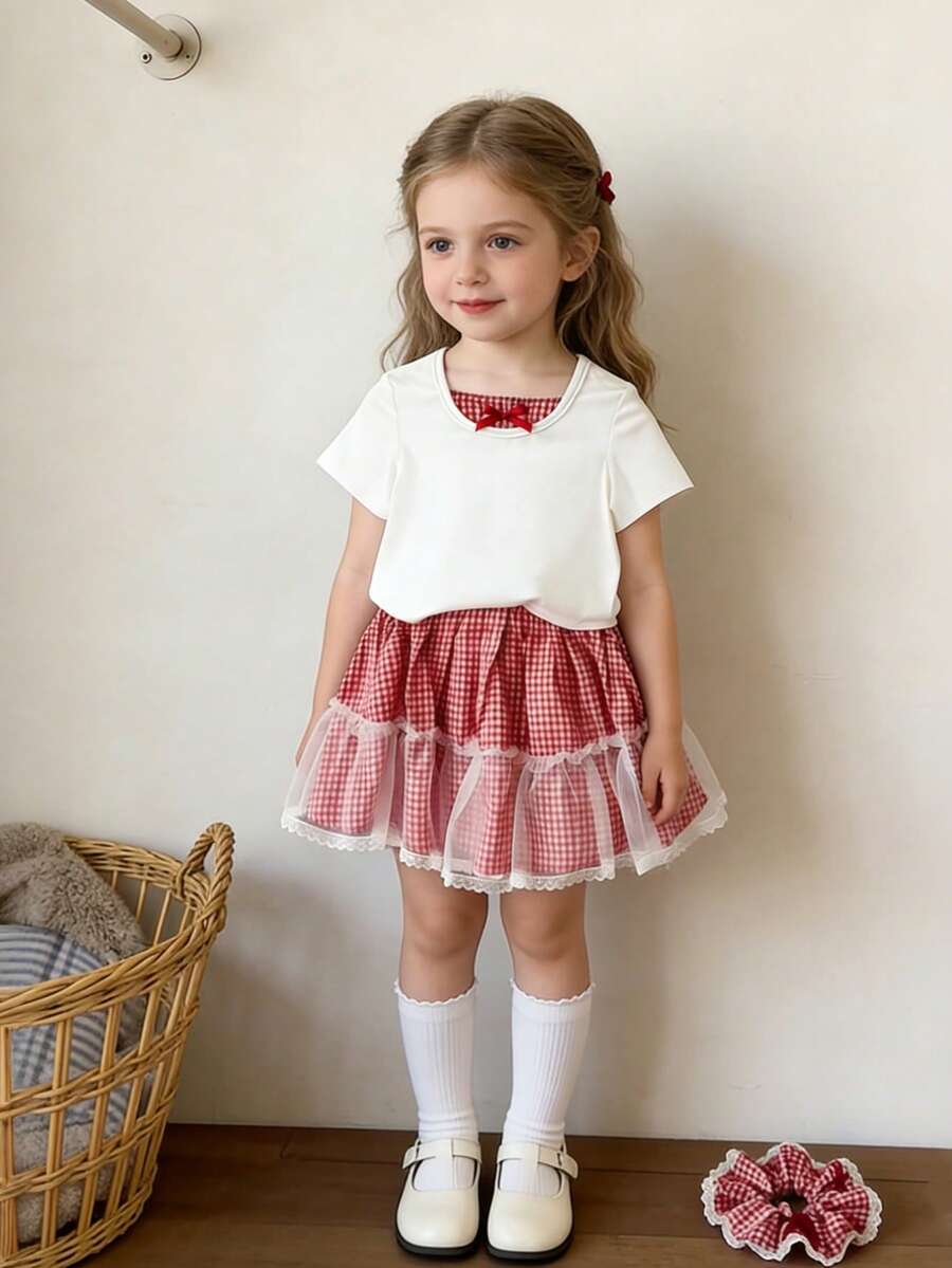 女孩T恤套装 - 紅色 - 查看 1