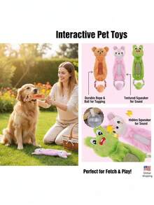 PETSIN Cute Animal Shaped Tennis Ring Plush Dog Toy, Containing BB Barking Sound, Interactive Play For Dogs - Multicolor - View 3