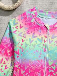 少女爱心印花连体泳衣，适合海滩度假 - 彩色 - 查看 5