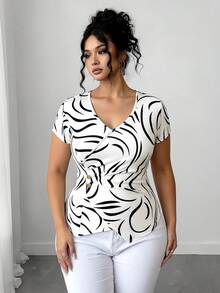Elenzga Plus Size Women Spring/Summer Casual Romantic Date Suitable Fashion Versatile Daily Commute T-Shirt - Multicolor - View 5