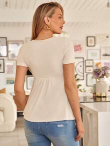 Maternity Casual Daily Solid Color Front Twist Short Sleeve T-Shirt, Summer - Apricot - View 2