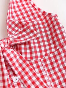 Sweetra Spring/Summer Women's Fashion Sweet French Retro Red & White Floral Print Romantic Outfit, Sleeveless Halter Backless Bow Tie Waist Pleated A-Line Mini Dress - Red and White - View 7