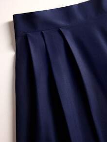 GlowEve CURVE 大码女式条纹披肩和纯色A字裙两件套，休闲日常穿搭 - 藏蓝色 - 查看 5