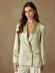 Aveloria Zanirela New Stylish Design Casual Satin Texture Solid Color Blazer - Green - View 5