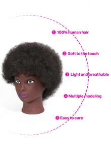 Mannequin Head With 100% Human Hair Afro Curly Hair Training Head Manikin Head Cosmetology Doll Head For Hairdresser Girls Practice Styling Braiding With Clamp Stand Hair Extensions - Natural Black - View 7