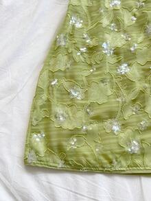 Soleia New Textured Beaded V-Neck Mini Dress,Green Floral,Summer,Tropical,Vacation,Holiday,Bohemian Boho Floral For Party Date Beach Cruise Street - Green - View 8