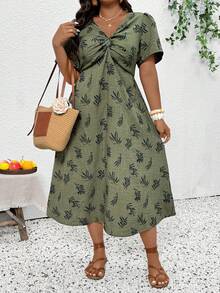 SHEIN Frenchy 大码休闲度假优雅V领收腰连衣裙 - 白色 - 查看 4