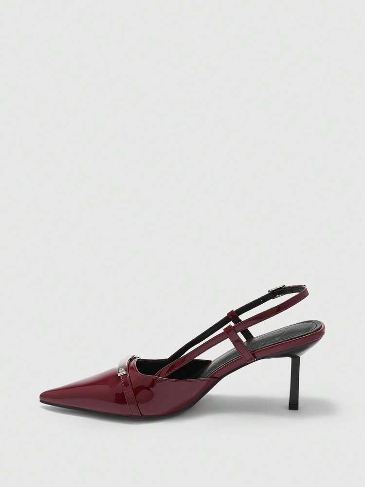 CUCCOO BIZCHIC Lacquered Leather French High-End Backless Heeled Women Shoes Spring Shoes
