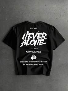 Manfinity ZONE917 Plus Size Men's Casual Slogan Printed T-Shirt, Summer Boxing Shirt Never Alone Shirt - Black - View 1