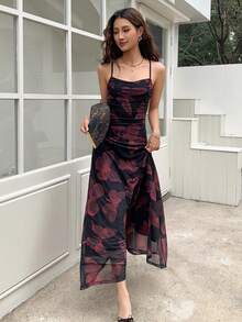 EastFlair Women's Chinese Style Butterfly Print Mesh Slip Dress - Black - View 3