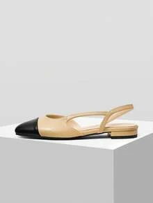MOTF SPRING AND SUMMER NEW SPLICING WOMEN'S SHOES, SLINGBACK SIDE SLINGBACK ROUND TOE LOW VAMP FLAT SHOES WOMEN VALENTINE'S DAY SPRING SHOES - Black Apricot - View 4