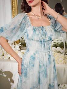 Modelyn Women's Elegant Ruffle Hem Petal Sleeve Waist Cinched Summer Dress - Multicolor - View 7