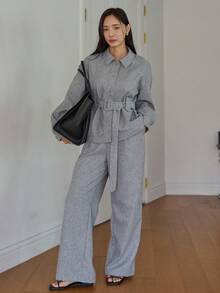 Dazy-Less Women's Casual Commuter Shirt And Pants 2 Pieces Set - Apricot - View 5