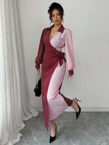 Modelyn 女士优雅收腰条纹连衣裙，春夏款 - 紅色 - 查看 5