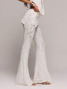 MUSERA Paisley Print Skirt Overlay Panel Flared Trousers Spring Summer Sexy Date Night Club Festival Holiday Night Out Vacation Soul Ties - White - View 3