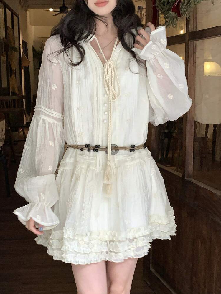 Women's Lantern Sleeve Dress, Atmospheric Outfit, Elegant Dress