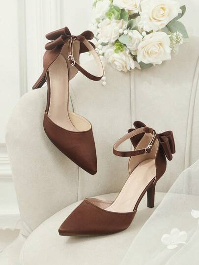 CUCCOO HITCHD Women's Pointed Toe Slip-On Sandals With Bowknot Decor, Romantic Elegant Stilettos, Suitable For Wedding, Party, Date, All Seasons