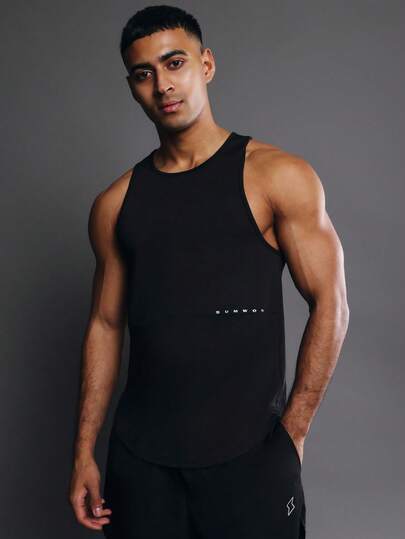 SUMWON Athletic Sleeveless Tank Top With Crew Neck And Chest Logo Branding For Workout Training Gym Exercise Active Wear Muscle Fit Performance