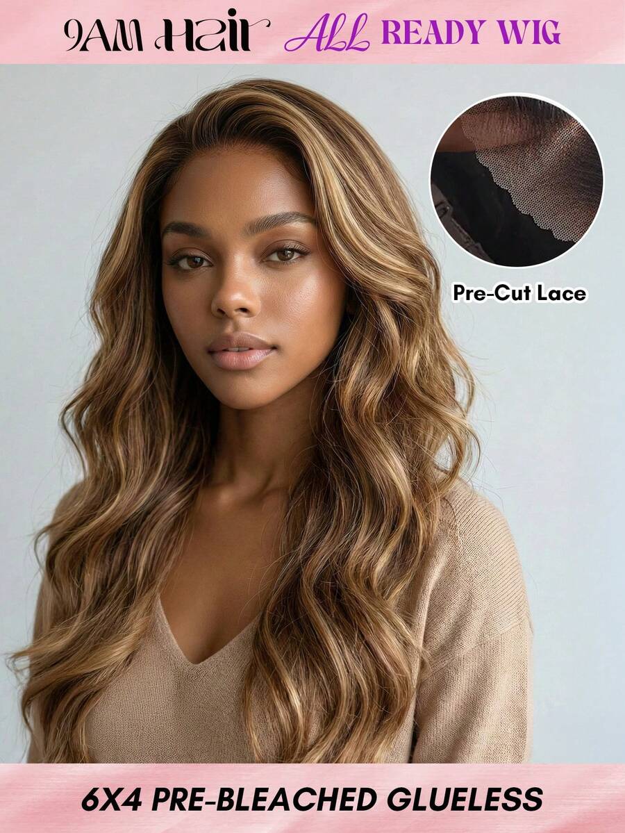 ALL READY WIG Transparent Lace Body Wave Wig 18-28 Inch Glueless Closure 180% Density Pre-Cut Natural Hairline Honey Blonde Highlights Hot Tool Friendly Low Maintenance Adjustable Cap Daily Look Beginner Friendly - S4/27 - View 1