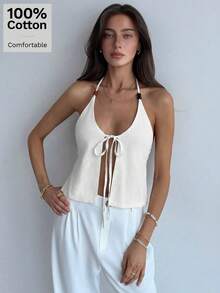 Aloruh 女士夏季度假前系带吊带露背吊带衫 夏季服装 夏季沙滩装 女士沙滩度假装 度假装 女士波西米亚热带度假装 女士教师装 教师装 白色夏季上衣 女士背心 女士白色上衣 女士吊带背心 - 白色 - 查看 7