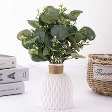 10片/30片/50片仿真尤加利叶，适用于家居户外花园、情人节、新年礼物装饰，散装仿真银元树，灰绿色高大仿真绿植，适用于婚礼、节日、花卉布置 - 彩色 - 查看 11