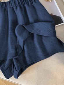 GlowEve 女士不对称荷叶边下摆优雅上衣和裤子两件套 - 藏蓝色 - 查看 7