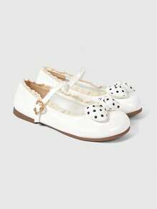 ROMWE Kawaii 女士时尚透明蝴蝶结装饰平底甜美玛丽珍小皮鞋套脚乐福鞋软底裙装鞋 - 白色亮皮蕾絲 - 查看 3