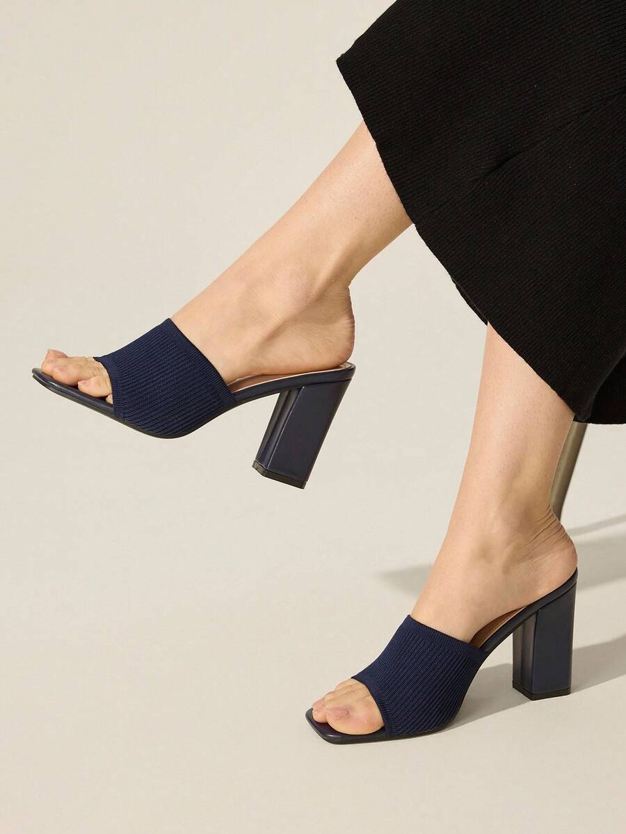 CUCCOO BASICS Minimalist Commuter Versatile Open Toe Mule High Heel Sandals For Christmas Summer - Blue 2 - View 1