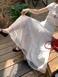 DAZY 女士蕾丝韩版清新休闲迷你裙 - 白色 - 查看 7