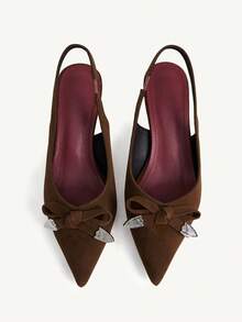 CUCCOO CHICEST 女士25春夏新款尖头中跟浪漫优雅简约性感棕色高跟露趾鞋，优雅造型 - 棕色 - 查看 1