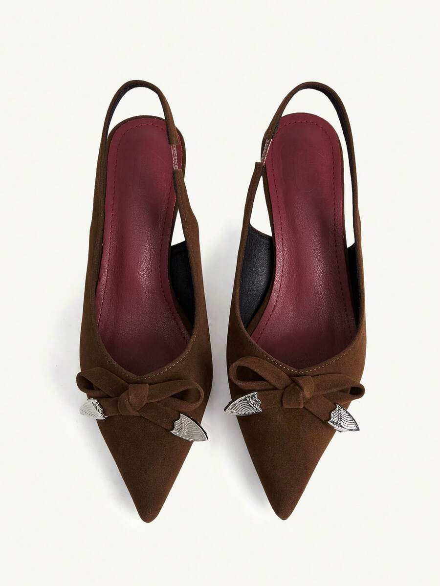 CUCCOO CHICEST 女士25春夏新款尖头中跟浪漫优雅简约性感棕色高跟露趾鞋，优雅造型 - 棕色 - 查看 1