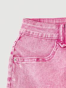 Sweetra 休闲水洗修身牛仔迷你裙，夏季 - 粉色 - 查看 4