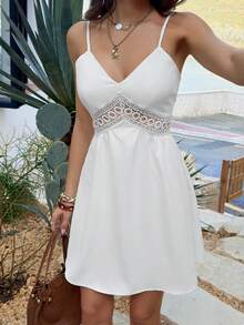 SHEIN Holidaya Đầm midi dây mảnh màu trắng ren khoét gợi cảm, thanh lịch và thoải mái dành cho nữ; Thích hợp cho mùa hè, đi biển, dự tiệc, lễ tốt nghiệp, màu trắng ngà thường ngày và đi chơi. Trang phục mùa tốt nghiệp, trang phục đi làm thường ngày thời trang, trang phục công sở, trang phục thường ngày đa năng và sành điệu, trang phục chuyên nghiệp của giáo viên thành thị. Đầm trắng đi nghỉ mát, đầm trắng gợi cảm, đầm trắng mùa hè, đầm trắng đi biển, đầm trắng phong cách boho, trang phục mùa hè cho nữ, áo tắm, áo khoác ngoài áo tắm màu trắng. - trắng - Xem 9