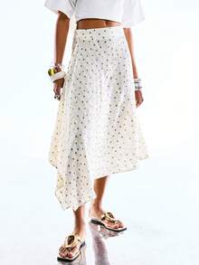 LYSMO 2026 New Arrive Minimalism Spring/Summer Women's Polka Dot Print Asymmetric Hem Casual Skirt - Green - View 3