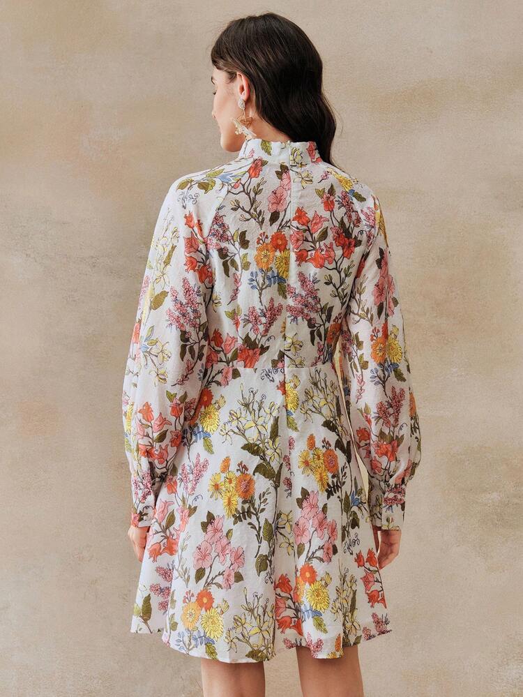 Women's Spring/Summer Floral Print Elegant Long Sleeve Mini Dress