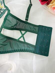 两件套薄纱花卉刺绣性感内衣套装 - 彩色 - 查看 6