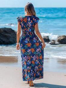 Sylviya 女士休闲短袖度假印花连衣裙 - 彩色 - 查看 2