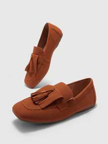 CUCCOO BIZCHIC 驼色方头流苏女士平底乐福鞋 - 駝色 - 查看 10