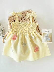 SHEIN Đầm midi xếp ly không tay nhiều màu sắc cho bé gái, kiểu dáng công chúa giản dị, phù hợp cho kỳ nghỉ và tiệc tùng. - Màu vàng - Xem 3