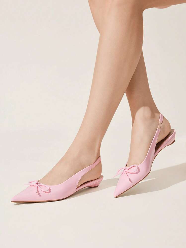 CUCCOO CHICEST Women Shoes Spring And Summer New Sweet Bow Decoration Pointed Flat Bottom Simple Fashion Patent Leather Pink Women's Heels Commuting Shopping Daily Dating Versatile Shoes