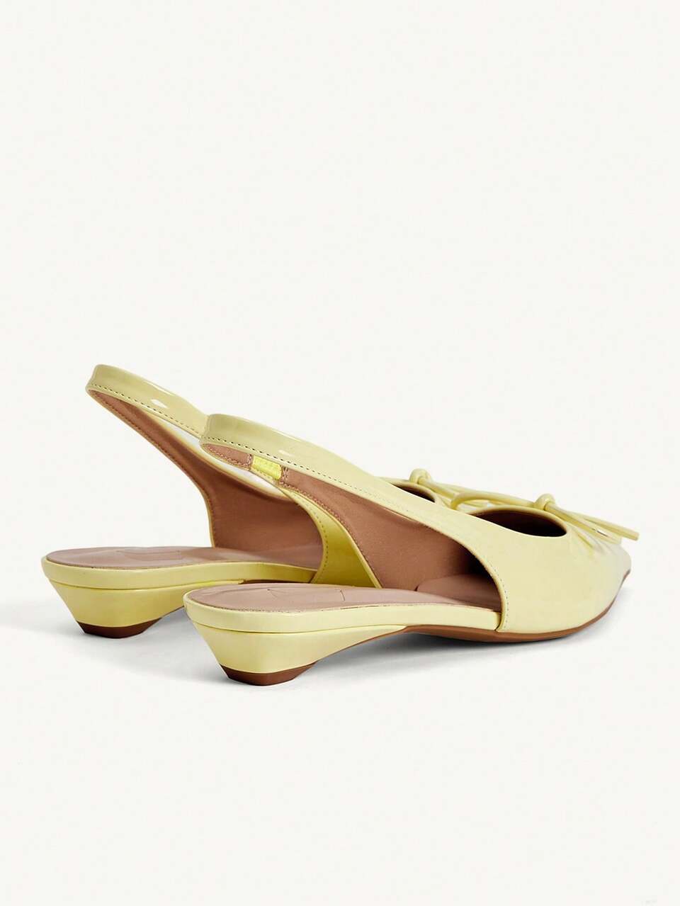 CUCCOO CHICEST Women Shoes Spring And Summer New Sweet Bow Decoration Pointed Flat Bottom Simple Fashion Patent Leather Yellow Women's Heels Commuting Shopping Daily