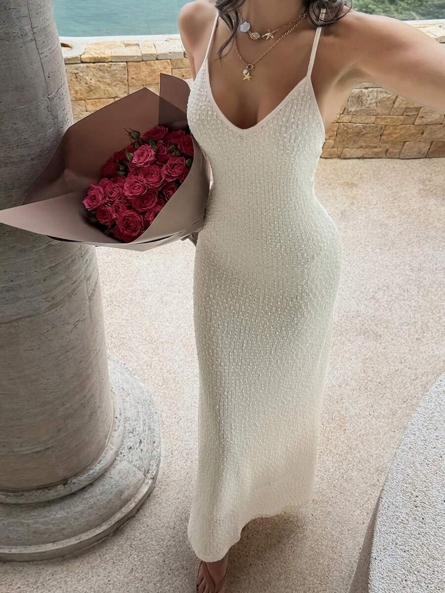 Pariaura Women's Elegant And Casual Apricot V-Neck Sexy Backless Halter Loose Maxi Beach Vacation Dress - Apricot - View 1