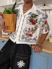 STEELVANCE 男士印花短袖单排扣休闲衬衫 - 彩色 - 查看 1